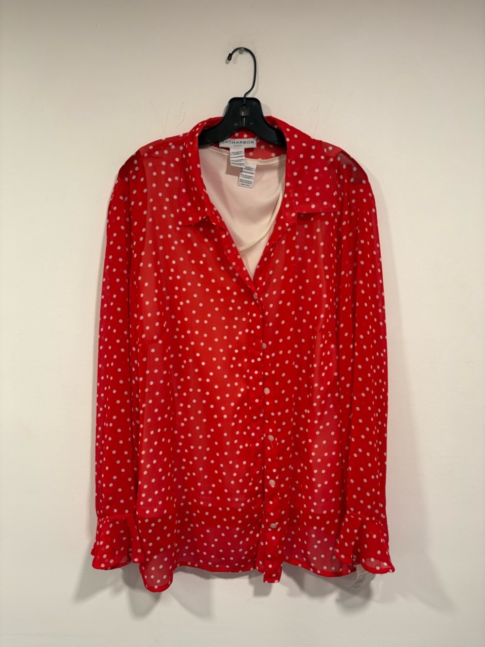 Sag Harbor Red Polka Dot Button-Down Blouse